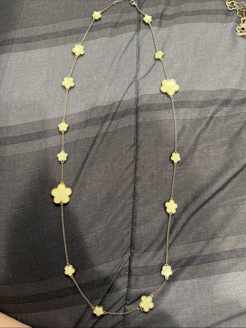 Gold Tone White Clover Long Necklace